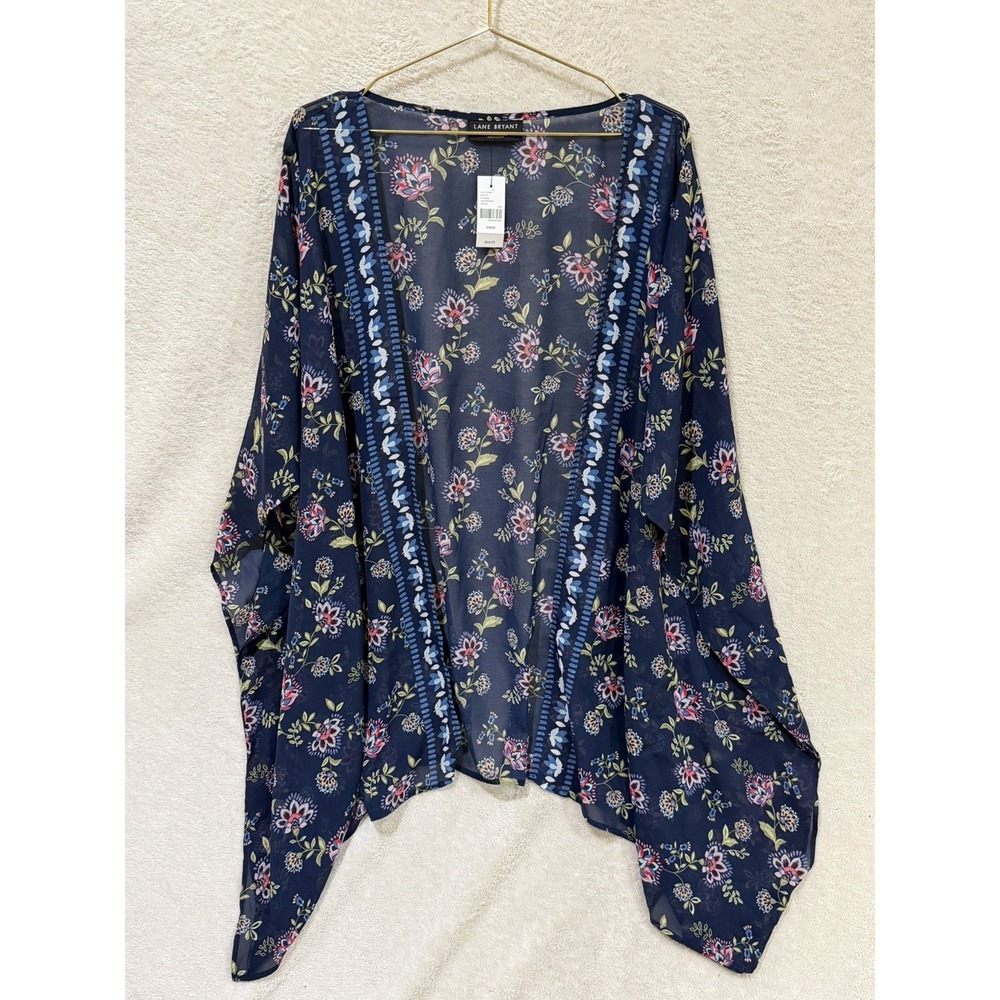 NWT Lane Bryant Navy Floral Chiffon Kimono One Size Sheer